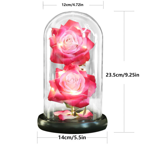 Decoração de rosa em cúpula de vidro com luz – 11x21,5cm 2