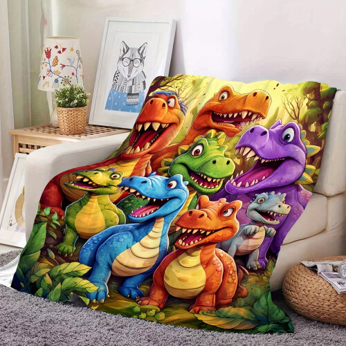 Couverture en flanelle dinosaure souriant – Microfibre douce, 8 1