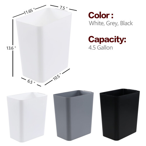 4,5-Gallonen-Mülleimer, schmal, 3er-Pack, Weiß 1