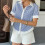 Women's short-sleeved puff sleeve blouse, button-down-Khaki L 5
