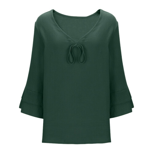 Women Lightweight Polyester Shirt Feature V Neck Design-Black M 2