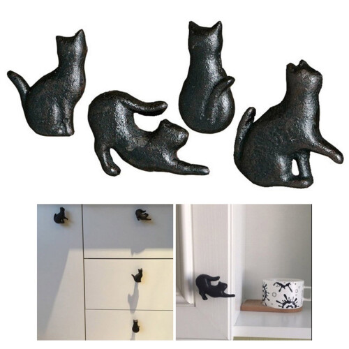 Ensemble de 4 boutons de meuble en fer forgé en forme de chat 1