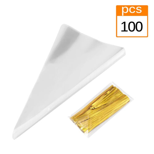 Sacos de papel vegetal transparente em formato de cone triangular (5x10 polegadas), pacote com 100 unidades. 1