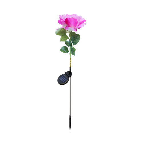 Luminária solar roxa em formato de rosa para jardim, pátio e gramado. 1