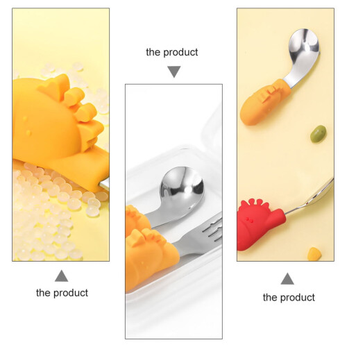 Conjunto de colher e garfo para bebê – Cabo de silicone, aço inoxidável 2