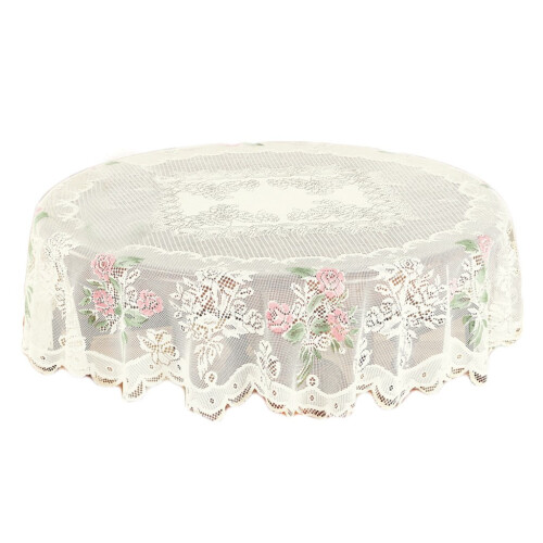 Toalha de mesa redonda de renda branca com estampa floral de rosas, 178 cm (70 polegadas) 1