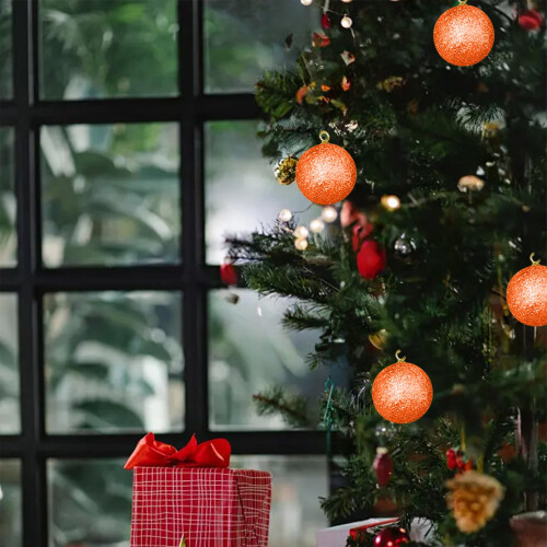 12-Pack Shatterproof Plastic Christmas Ball Ornaments Orange 2