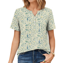 Womens Tops V Neck Short Sleeve Shirts Casual-Sky Blue XXL