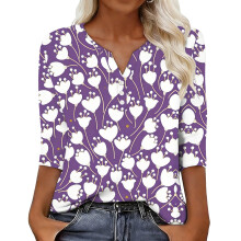 Women' sleeve V-neck T-shirts for Spring ,-Purple XXL