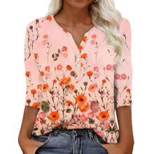 Women's sleeve V-neck T-shirts for Spring -Coral Red S