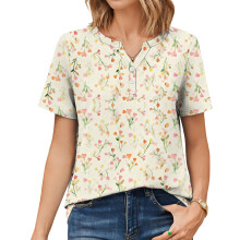 Womens Tops V Neck Short Sleeve Shirts Casual Blouse-Purple XXL