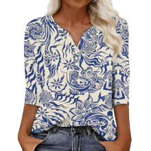 Women' sleeve V-neck T-shirts for Spring ,-Blue XXL