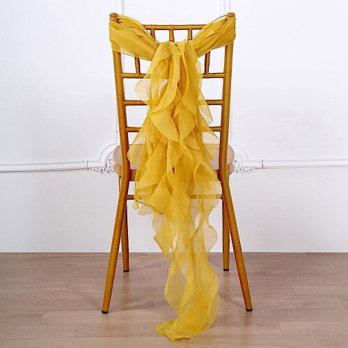 Senfgelber Stuhlhussenbezug aus Chiffon