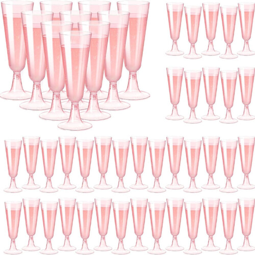 Flûte da champagne in plastica rosa, confezione da 40 pezzi
