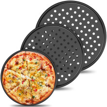Ensemble de 3 ou 3 moules à pizza antiadhésifs perforés en acier au carbone