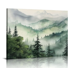 Watercolor Forest Mountain Canvas Art 16x12in