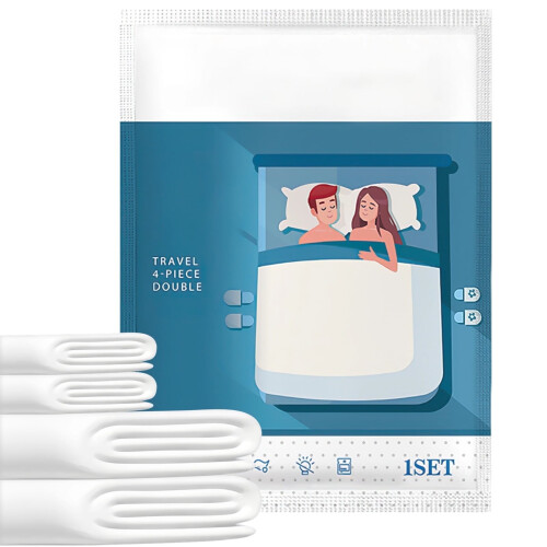 Wegwerp reisbeddengoedset – 4-delig wit non-woven