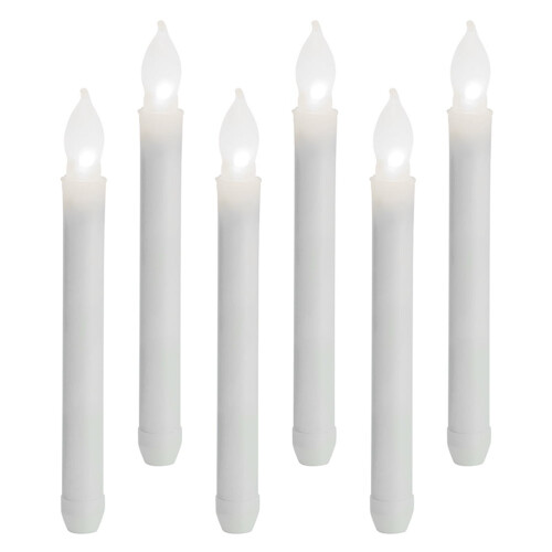 Flammenlose Spitzkerzen, weiß, Kunststoff, 6er-Pack
