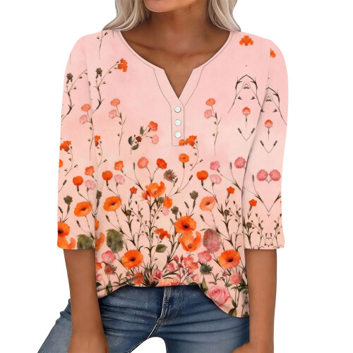 Women's sleeve V-neck T-shirts for Spring  comfortable,-Multi S 1