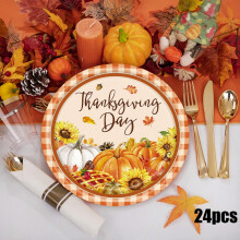 Assiettes en carton citrouille pour Thanksgiving (paquet de 24)
