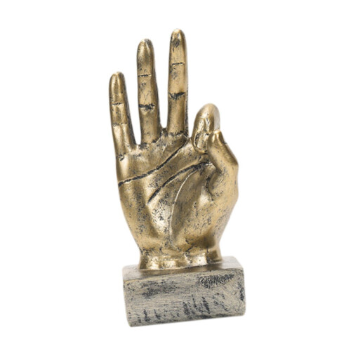Figurine décorative en résine dorée représentant un geste de la main