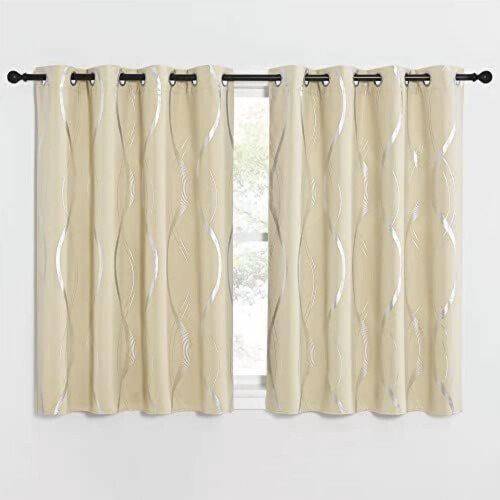 Microfiber Blackout Curtains 52"W x 84"L, Silver Wave Foil