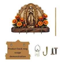 Porte-clés en bois Notre-Dame de Guadalupe avec 4 crochets en cuivre
