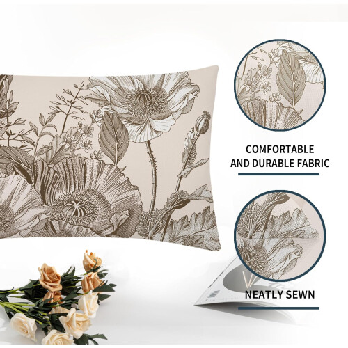 Conjunto de 2 capas de almofada lombar vintage em linho com estampa floral, 30x50cm (12x20 polegadas). 1