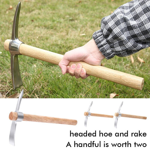 Stainless Steel Double-Headed Pickaxe with Wooden Handle 1
