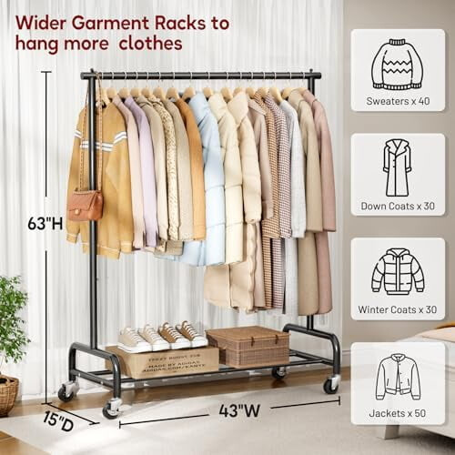 Heavy Duty Rolling Clothing Rack – 40" W x 77" H, Double 1