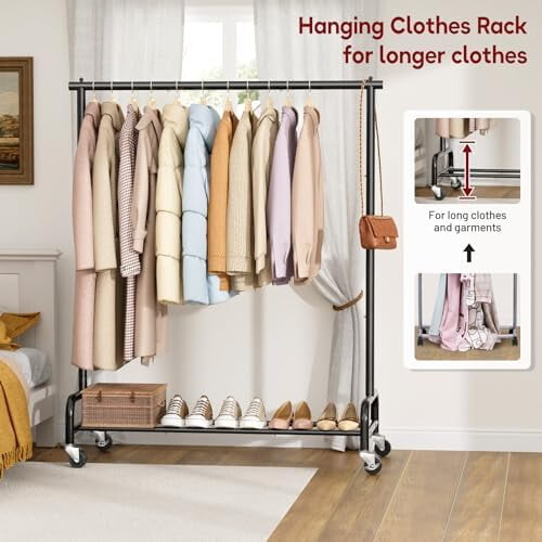 Heavy Duty Rolling Clothing Rack – 40" W x 77" H, Double 2