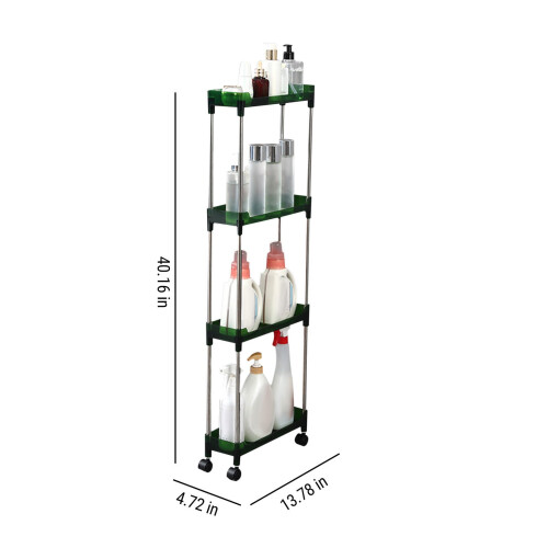 Chariot de rangement roulant Slim à 4 niveaux vert 2