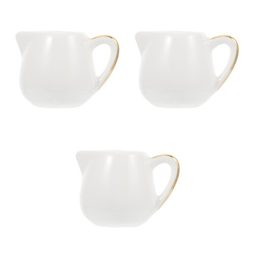 3Pcs White Ceramic Milk Jug Creative Handle Design Multi-Purpose Cup 1