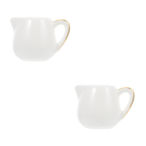 2Pcs White Ceramic Milk Cup Multiuse Milk Jug with Handle for Home Use 2