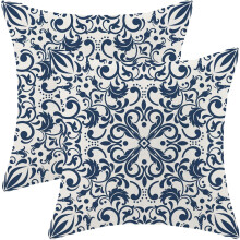 Marineblauwe linnen kussenslopen 18x18 inch, set van 2