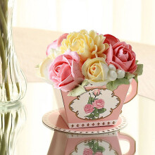 25 cajas de regalo con forma de taza de té en color rosa empolvado con platillo