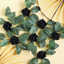 24 mini tiges de roses en mousse noire de 20 cm