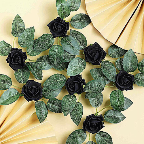 24 mini tiges de roses en mousse noire de 20 cm
