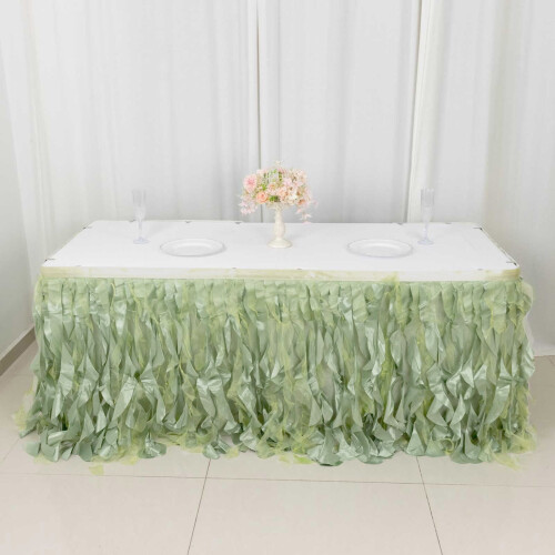 Jupe de table en taffetas vert sauge 427 cm x 74 cm