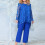 Conjunto feminino plus size com túnica de manga comprida em renda e calça pantalona. 1