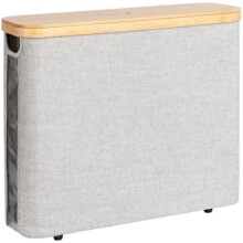 Papelera con tapa de bambú – Capacidad para 9 rollos grandes, color gris