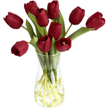 Vase en verre avec 10 tulipes artificielles – Fleurs artificielles