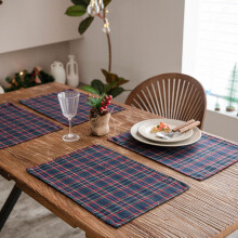 Set van 4 placemats met Schotse ruit, 30 x 45 cm, katoen-linnen, kerstthema