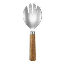 Juego de tenedor y cuchara de ensalada vintage – Mango de bambú, plateado