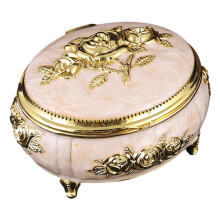 Beautiful Alloy Storage Box With Floral Enamel-golden white