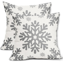 Fundas de almohada grises con estampado de copos de nieve, 40x40 cm, juego de 2