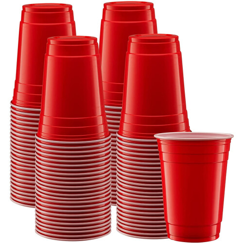 Rote Einwegbecher aus Plastik, 18 oz (100er-Packung)