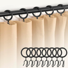 60 anneaux de rideaux en métal noir et 60 crochets à rideaux, diamètre intérieur 30 mm