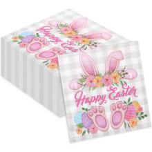 Serviettes de table à motifs floraux lapin de Pâques (paquet de 100)