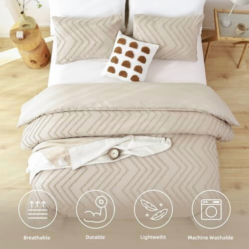 Taupe King Comforter Set 3 Pieces Boho Farmhouse 1